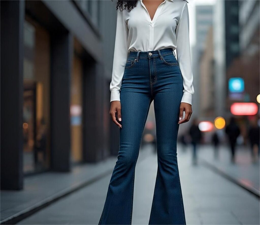 High rise jeans for elongated legs illusion